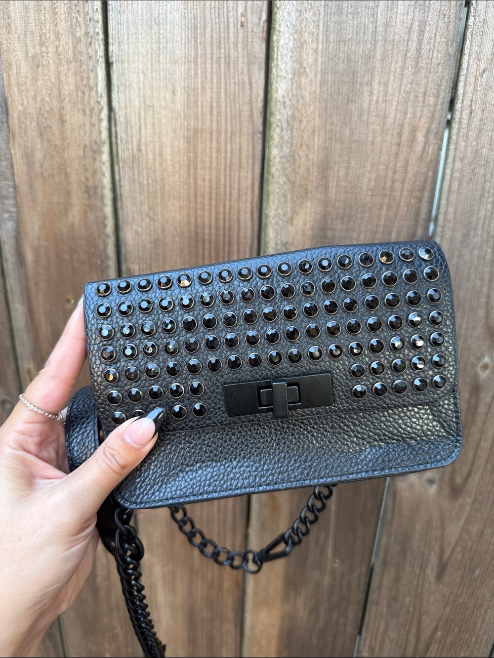 Steve Madden Black Studded Leather Crossbody Bag